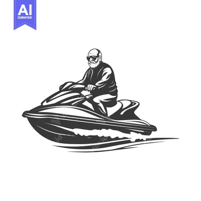 Aset desain premium: Senior Man Riding A Jet Ski In The Water