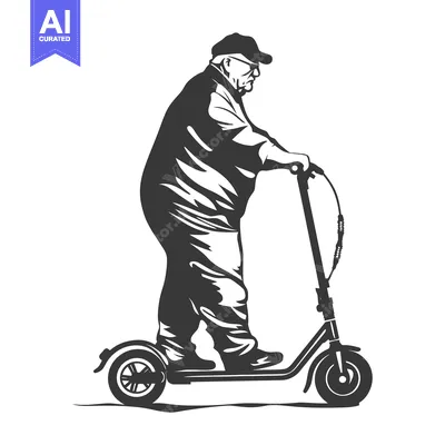 Aset desain premium: Senior Man Riding an Electric Scooter