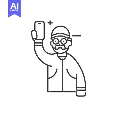 Aset premium populer: Senior Man with Glasses Taking Selfie with Smartphone