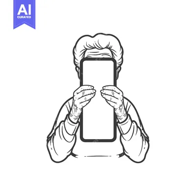 Aset desain premium: Senior Person Hiding Behind a Smartphone