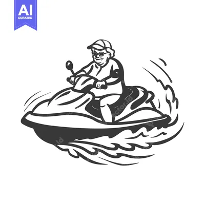 Aset desain premium: Senior Woman Riding a Jet Ski in the Ocean