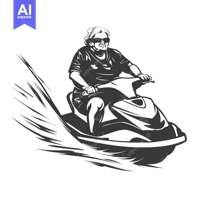 Aset premium populer: Senior Woman Riding a Jet Ski Leaving a Wake