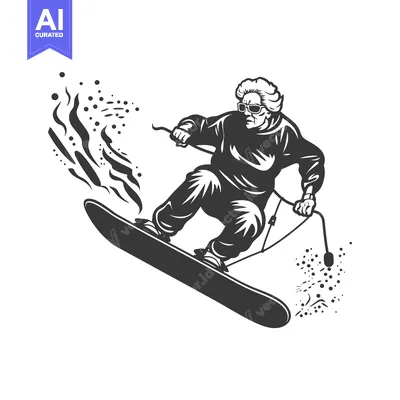 Aset desain premium: Senior Woman Snowboarding With Style