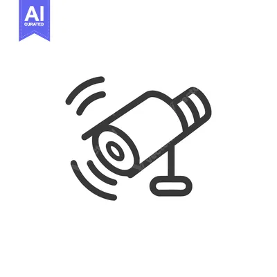 Aset desain premium: Surveillance Camera Icon with Signal Waves, Security System Outline