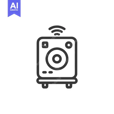 Aset desain premium: Minimalist Wireless Speaker Icon with Rounded Edges and Signal Waves