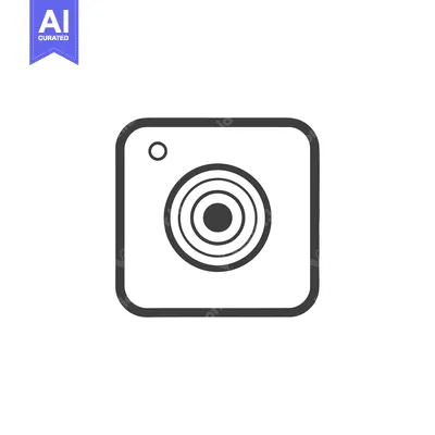 Aset desain premium: Minimalist Camera Icon: Rounded Square with Concentric Circles and Fla