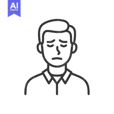Aset premium populer: Minimalist Line Art: Depressed Man with Downcast Eyes and Buttoned Shi