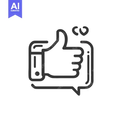 Thumbs Up Chat Bubble Icon with Hearts, Minimalist Line Art