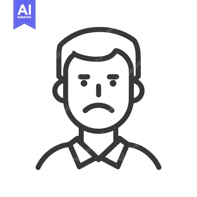 Aset desain premium: Minimalist Sad Man Icon: Flat Design with Downcast Expression