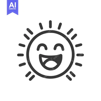 Aset desain premium: Cheerful Sun Icon: Smiling Face with Radiating Rays, Vector Illustrati