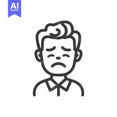 Sad Man Icon: Minimalist Line Art Portrait Expressing Melancholy, Grie