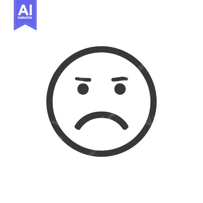Minimalist Grumpy Face Icon: Simple Black Outline on White Background