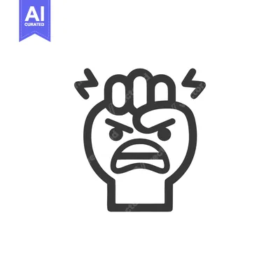 Angry Fist Emoji Icon with Lightning Bolts, Minimalist Design