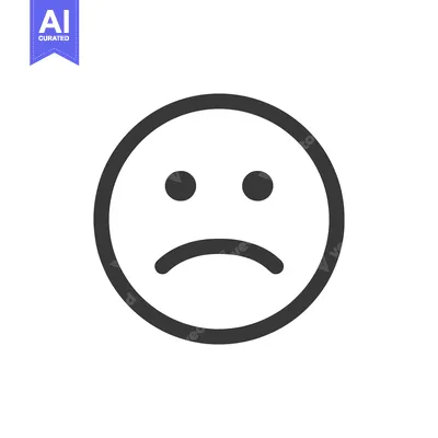 Aset desain premium: Minimalist Sad Face Icon: Simple Black Outline on White Background