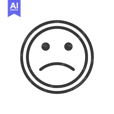 Aset premium populer: Minimalist Sad Face Icon with Double Circle Outline, Isolated on White