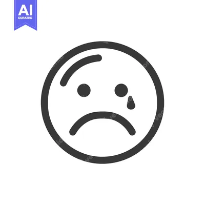 Aset desain premium: Minimalist Sad Emoji Icon with Single Tear Drop, Dark Gray on White Ba