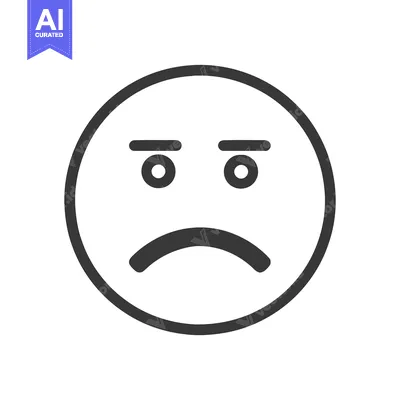 Aset desain premium: Minimalist Sad Emoji Icon: Simple, Flat Design with Downcast Expressio