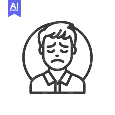 Aset premium populer: Depressed Man Icon: Sadness and Despair in Minimalist Line Art