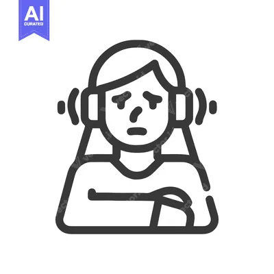 Isolated Icon of Woman Experiencing Tinnitus with Headphones and Sad E