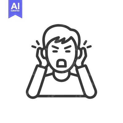Aset premium populer: Frustrated Man Covering Ears Icon, Noise Sensitivity, Line Art