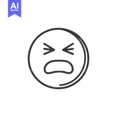 Premium design asset: Crying Emoji Icon with Anguished Expression in Minimalist Line Art Sty