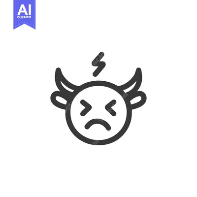 Angry Devil Emoji with Lightning Bolt, Minimalist Vector Icon