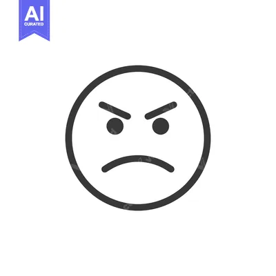 Aset desain premium: Angry Emoji Icon: Minimalist Black and White Expression of Frustration