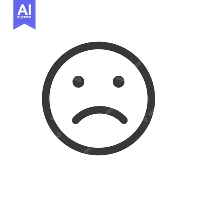 Aset desain premium: Minimalist Sad Face Icon: Simple Black Outline on White Background