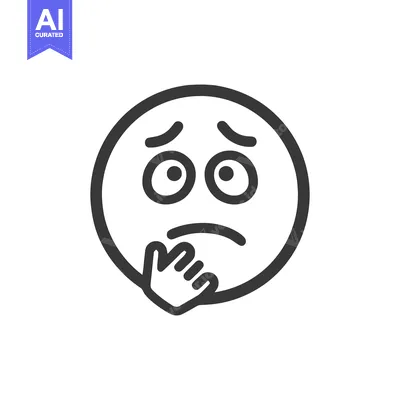 Aset desain premium: Pensive Emoji with Hand on Chin, Minimalist Black and White Icon