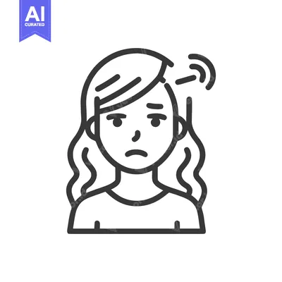 Aset premium populer: Sad Woman with Headache Icon, Minimalist Line Art Style