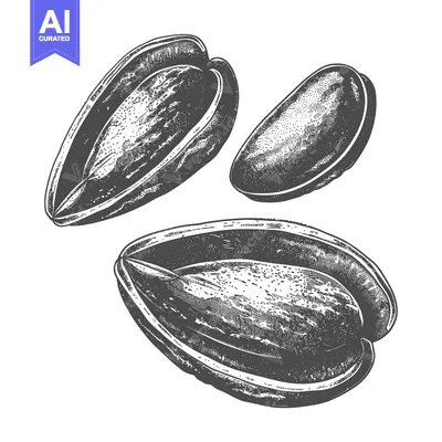 Illustration featuring three sunflower seeds on a white background