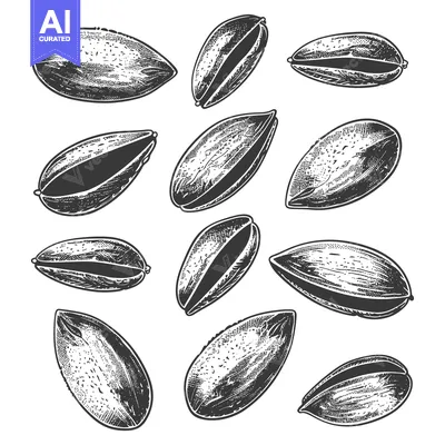 Aset desain premium: Several detailed illustrations depict sunflower seeds in various posit