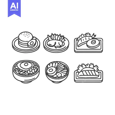 Minimalist Food Icons: Pancakes, Chicken, Sushi, Ramen, Steak, and Sal