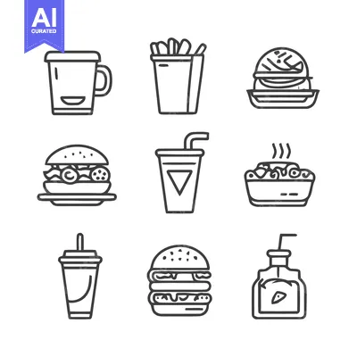 Popular premium asset: Minimalist Fast Food Icons: Burger, Fries, Drink, and More in Line Art