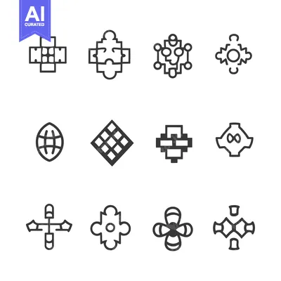 Aset desain premium: Set of 12 Abstract Geometric Line Art Symbols