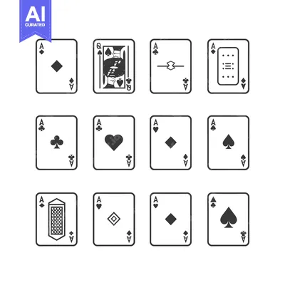 Set of 12 Ace Playing Cards in Black and White