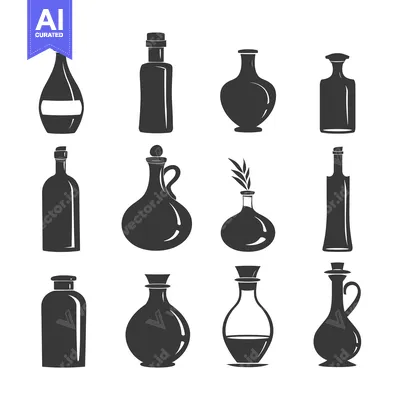 Set of 12 Black and White Bottle Silhouettes