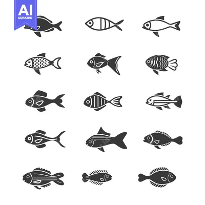 Popular premium asset: Set of 12 Black and White Fish Silhouettes