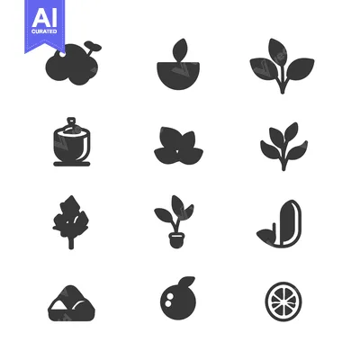 Aset desain premium: Set of 12 Black and White Plant Icons