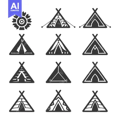 Set of 12 Black and White Teepee Tent Icons
