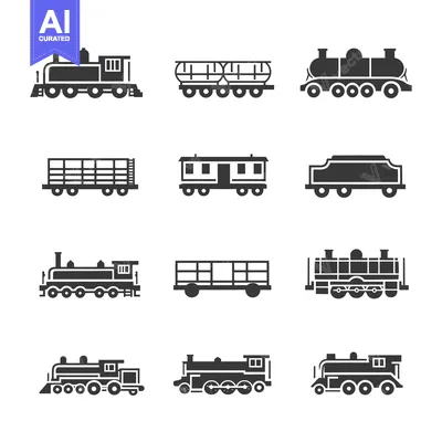 Aset premium populer: Set of 12 Black and White Train Icons