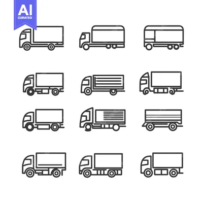 Aset desain premium: Set of 12 Black Outline Delivery Truck Icons