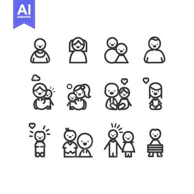 Aset premium populer: Set of 12 Cartoon Family Icons