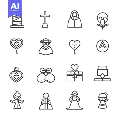 Set of 12 Christmas Related Line Icons