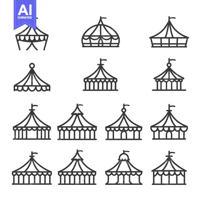 Set of 12 Circus Tent Outline Icons