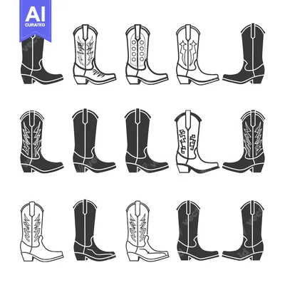 Set of 12 Cowboy Boots with Various Designs