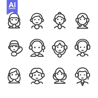 Set of 12 Customer Support Avatar Icons with Headphones