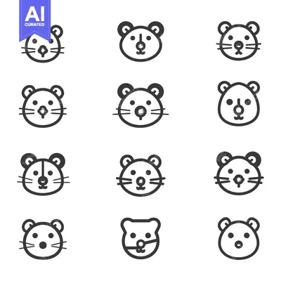 Popular premium asset: Set of 12 Cute Hamster Face Line Icons