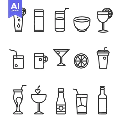 Premium design asset: Set of 12 Different Drink Icons with Straws, Olives, and Lemon Slices