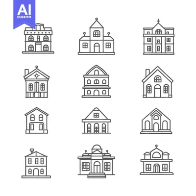 Aset desain premium: Set of 12 Different House Outline Icons